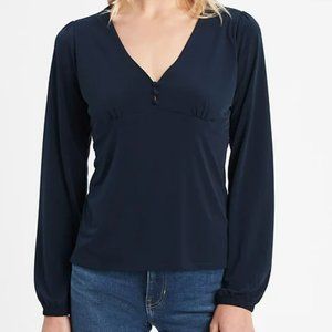 Crepe Button Front V-Neck Top